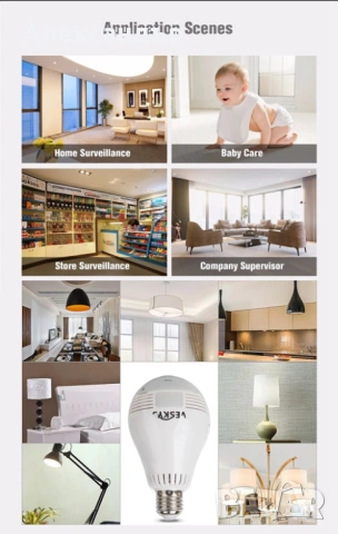 IP камера 360 градуса със сензор нощно виждане/аларма за откриване на движение/охранителна камера, снимка 8 - IP камери - 54174742