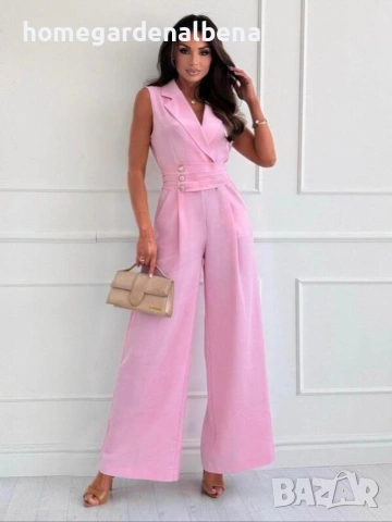 Официален Дамски Гащеризон с Ревер и Широк Крачол Размери S-M-L