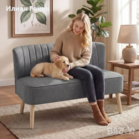 Двуместен диван HOMCOM, тапициран с ленен вид, снимка 8 - Дивани и мека мебел - 54164206