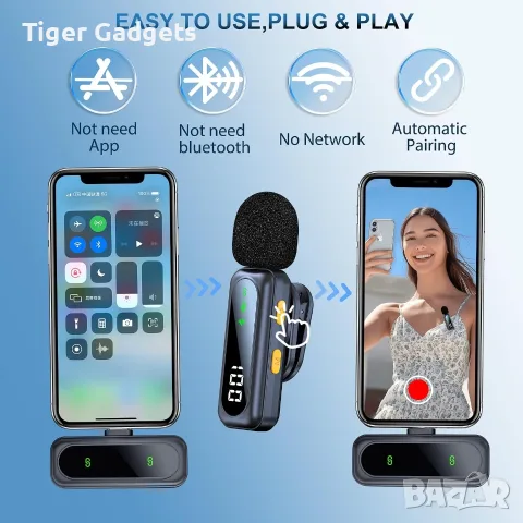 Комплект 2 безжични Lavalier микрофона dralud M1 за iPhone, Android, USB-C и Lightning, снимка 7 - Микрофони - 55588886