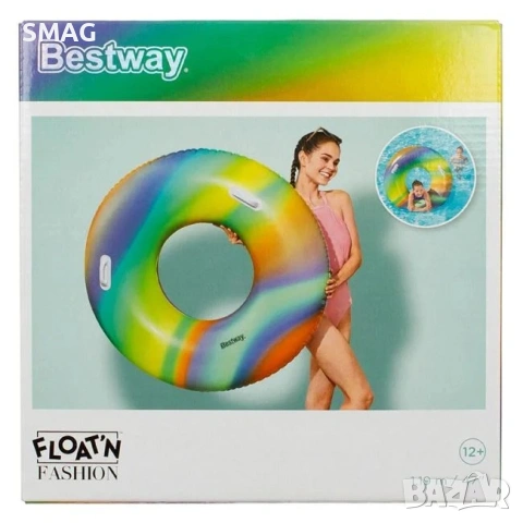 Надуваем плувен пояс Rainbow с дръжки Ø119см - Bestway_1222638, снимка 3 - Басейни и аксесоари - 54443765