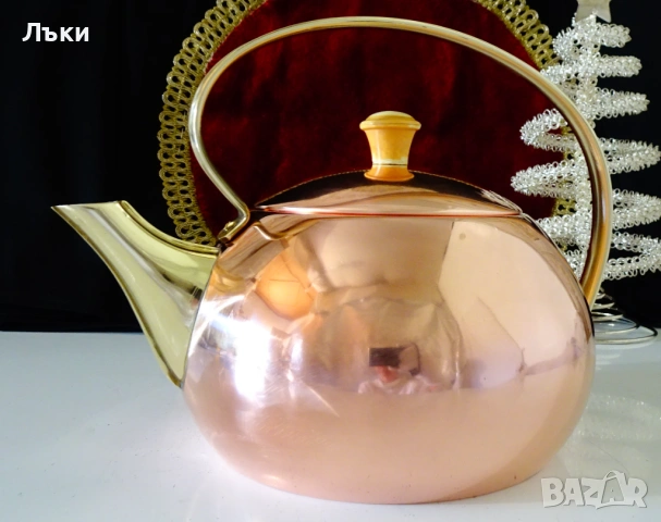 Меден чайник,кана,чиста червена мед 1 л. 