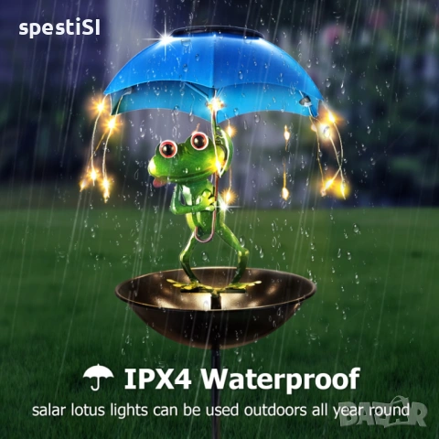Соларна лампа ЖАБА за градина с чадър и хранилка за птици (84 см) - КОД 4998, снимка 4 - Соларни лампи - 54150283