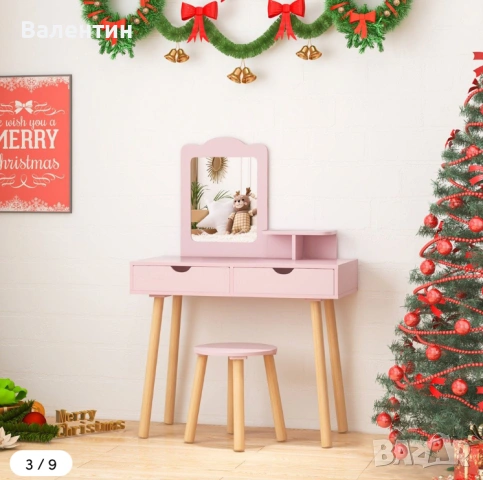 Детски комплект тоалетка и табуретка COSTWAY, снимка 2 - Мебели за детската стая - 54354719