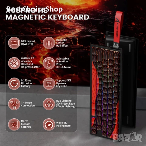 MAMBASNAKE Безжична геймърска клавиатура Attack Shark X68PRO HE с бърз тригер, снимка 8 - Клавиатури и мишки - 55039239
