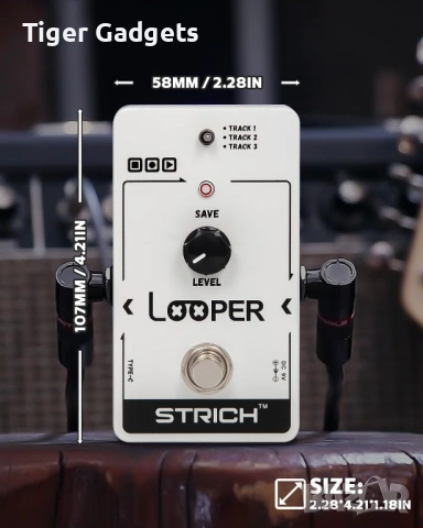 Looper педал STRICH за китара 90 мин запис 3 лупа USB-C, снимка 4 - Китари - 54194748