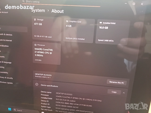 Dell Precision 4K IGZO IPS 2 in 1/Core i7- 8706G/Quadro P1000/16GB DDR4/512GB SSD, снимка 9 - Лаптопи за работа - 54341081