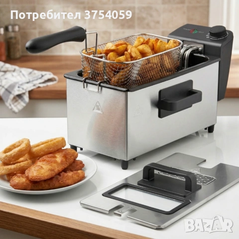 Електрически фритюрник 2000W, неръждаема стомана, регулируема температура, прозрачен капак, снимка 5 - Фритюрници - 55161516