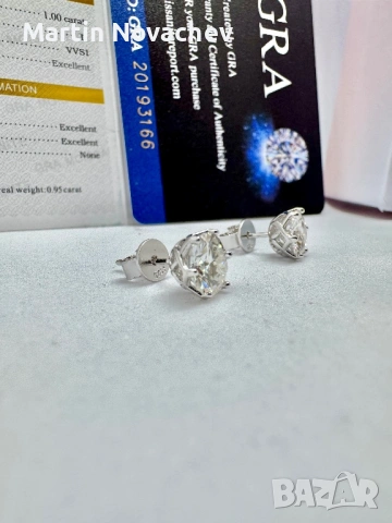 Сребърни обеци с мойсанит (Диамант) 1 карат, снимка 6 - Обеци - 54242940