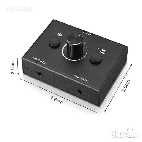 HiFi стерео аудио превключвател 2x1/1x2 – RCA & 3.5 мм жак суичър с Mute бутон за PC и аудио 10472, снимка 6 - Друга електроника - 54703818