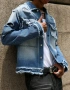 Ново мъжко карго дънково яке риза Street Style накъсан вид овърсайз изтъркано деним памук ХЛ, снимка 5