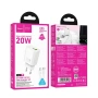 Зарядно за мрежа Hoco N61 / USB A + USB C / 20W PD/QC 3.0 / с кабел Type C към Type C / Бял /, снимка 4