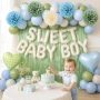 Нова Baby Shower Декорация Синьо Зелено Балони Помпони Парти Комплект момче Украса парти, снимка 3
