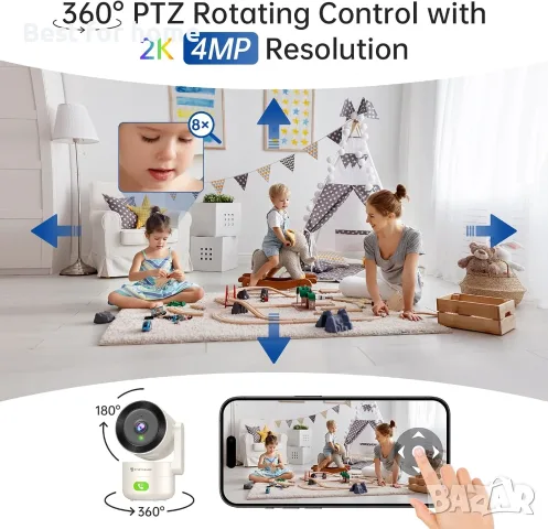 SYMYNELEC 2.4/5GHz Вътрешна охранителна камера: 2K 4MP камера, снимка 3 - Други - 55413569