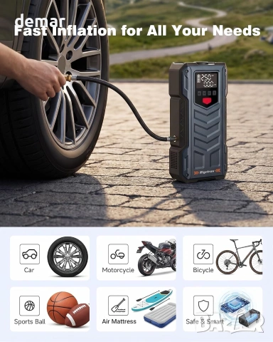 ЕвоТрав (Eigotrav) преносим джъмп стартер / jump starter 12000 mAh с LED SOS и въздушен компресор, снимка 8 - Аксесоари и консумативи - 55219634