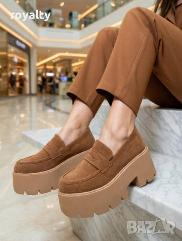 Обувки на платформа - светлокафяв велур