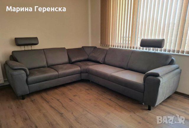 Ъглов диван с функция сън, два регулируеми подглавника, две подвижни облегалки  и ракла–чекмедже, снимка 2 - Дивани и мека мебел - 54308294