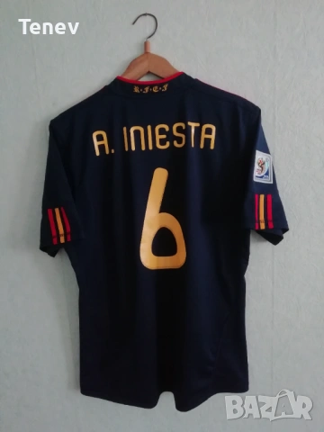 Spain Iniesta Final 2010 Adidas оригинална мачова тениска фланелка Испания Иниеста екип Световно , снимка 2 - Тениски - 43482299