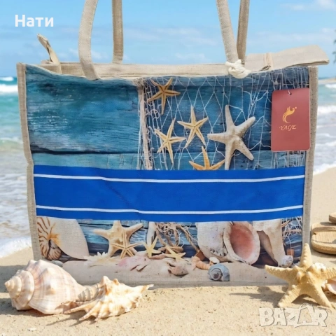 Стилна лятна чанта за плаж и разходка, размер 43 х 34 см, снимка 3 - Чанти - 54039812