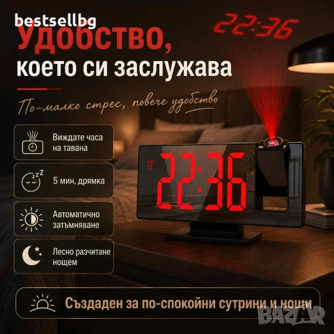 Настолен часовник с проектор светещ на тавана електронен с температура, снимка 5 - Други - 39984360
