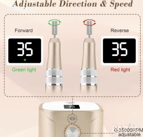 Нова Професионална електрическа фреза, пила за маникюр и педикюр 35000 RPM с LCD дисплей – комплект, снимка 3 - Продукти за маникюр - 55304683