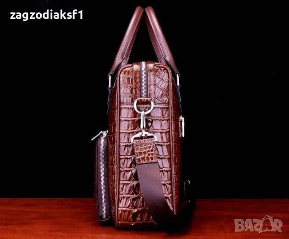 Дизайнерска Мъжка Бизнес Чанта от Естествена кожа с Размер за Лаптоп, снимка 4 - Чанти - 55449086