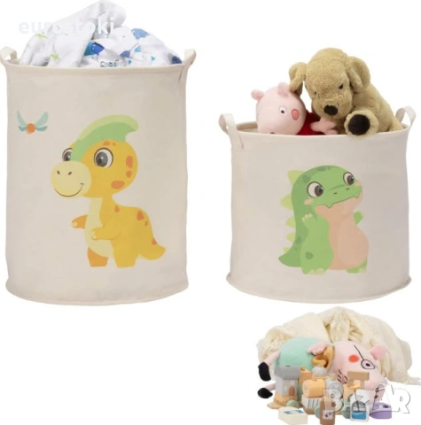 Кош за съхранение на играчки Navaris Green Dinosaur, комплект от 2 броя сгъваеми кошници за играчки , снимка 4 - Мебели за детската стая - 54988151