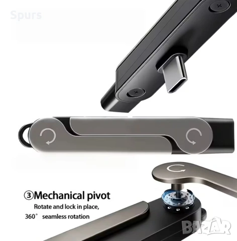 USB Type-C OTG адаптер 3 в 1 със сгъваема стойка за телефон, снимка 4 - Селфи стикове, аксесоари - 55138337