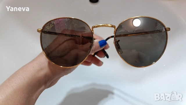 Ray-Ban New Round , унисекс, слънчеви очила с метална златиста рамка и поляризирани стъкла Chromance, снимка 6 - Слънчеви и диоптрични очила - 55186228