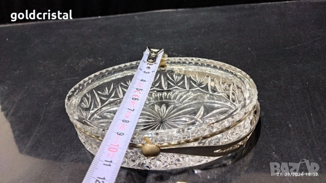 руска стъклена захарница бонбониера с дръжка филигран , снимка 5 - Антикварни и старинни предмети - 17478687