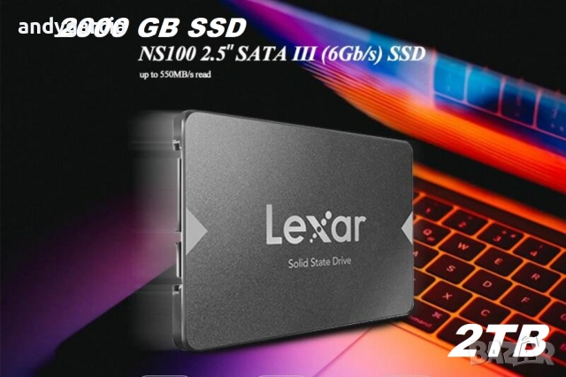  2TB Lexar NS100 SSD диск сив SATA 6 Gb/s, 2.5"  скорост четене до 550MB/s 2tb 2ТБ 2тб 100% здраве 