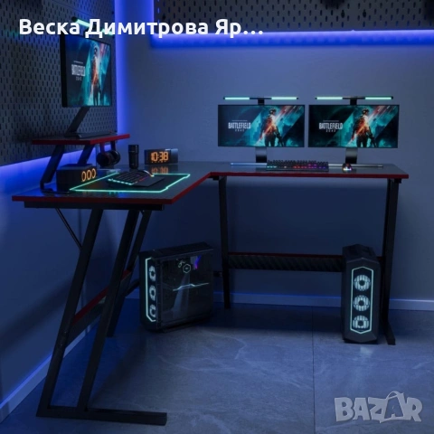 Ъглово геймърско бюро – Карбон дизайн, стойка за монитор и голяма работна площ 130 см, снимка 4 - Други стоки за дома - 54612367