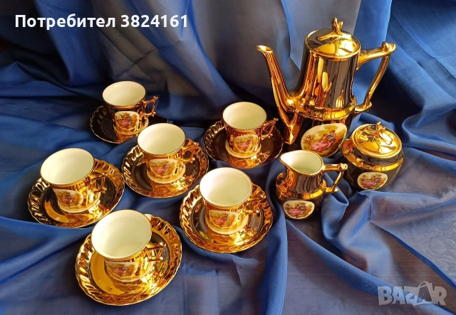 Винтидж порцеланов сервиз за кафе 18 части – Fragonard – силно позлатен – FOREIGN, снимка 4 - Антикварни и старинни предмети - 55263602