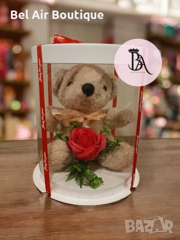 Плюшено мече в кутия, подарък за жена