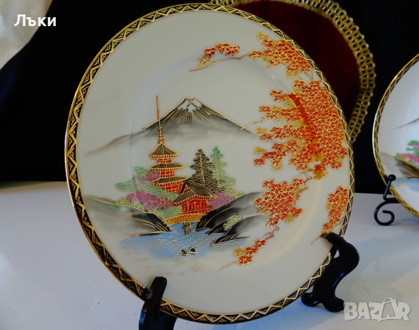 Чиния японски порцелан Satsuma Kazan 20 см.,злато. , снимка 8 - Антикварни и старинни предмети - 54151535