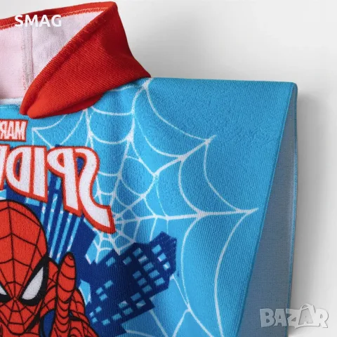 Лятно пончо за плаж Spiderman в син цвят 60 x 120 см, снимка 3 - Хавлии и халати - 55621466
