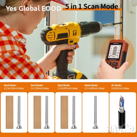 Детектор за стени Finder LCD за кабели и метал, снимка 2 - Друга електроника - 54144979