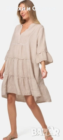Бежова рокля памучна материя , снимка 11 - Рокли - 54153992