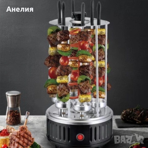 Електрическа скара за барбекю с 6 вертикални шиша – 1000W, автоматично въртене, без дим, снимка 3 - Скари - 54045952