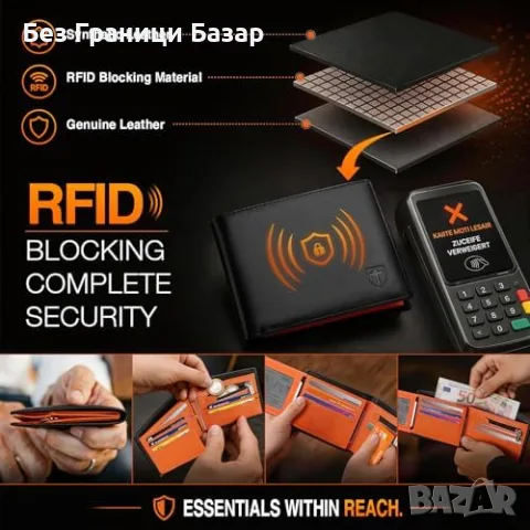 Нов Мъжки кожен портфейл TEEHON RFID тънък 11 слота джоб за монети идеален подарък, снимка 4 - Портфейли, портмонета - 55485951