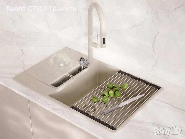 Бежав кухненска мивка от гранит Копенхаген 780x500 SmartSpace Top 60, снимка 11 - Мивки - 54463619