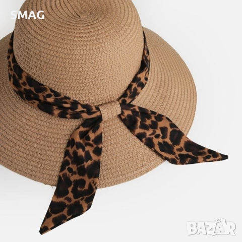 Дамска сламена шапка кафява с animal print лента_1261255, снимка 3 - Шапки - 54904729