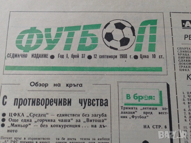 Интер ЦСКА 2:3 1988 вестник ФУТБОЛ 