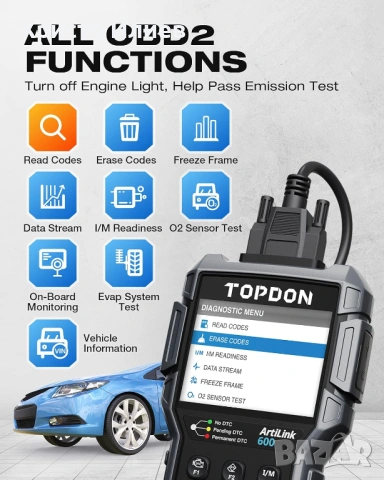 Автодиагностика TOPDON ArtiLink600 с 3 ресет функции, снимка 4 - Аксесоари и консумативи - 54590567