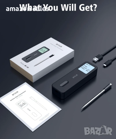 Безжичен Smart термометър за месо BFOUR BF-30 с голям LCD дисплей,100 м безжично управление, снимка 7 - Барбекюта - 54089056