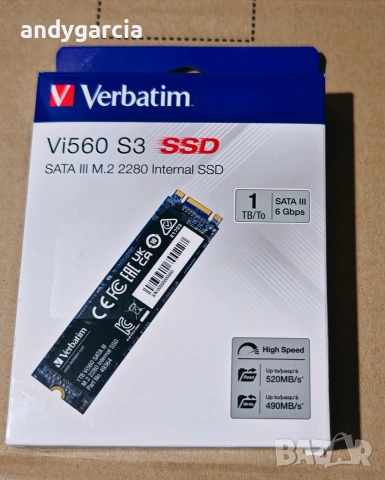 1TB Verbatim Vi560, SATA (6GB/s), размер M.2 (2280), скорост четене 520MB/s, скорост запис 480MB/s, снимка 3 - Твърди дискове - 54980266