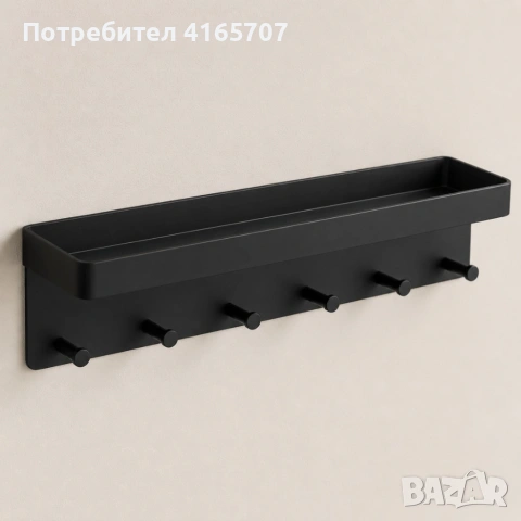 Стенна метална закачалка с рафт за ключове – 6 куки за дрехи и аксесоари, 24,3×5,7×4,1 см, снимка 5 - Закачалки - 55236800