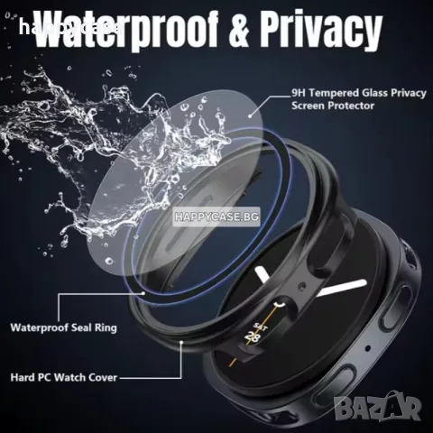Samsung Galaxy Watch 9 44mm / Watch 9 40mm / 360° Твърд пластмасов кейс с вграден протектор за екран, снимка 2 - Смарт часовници - 55683496