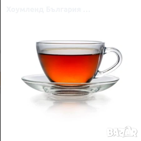 Стъклени чаши с чинийки - сервиз за кафе и чай 6+6, снимка 5 - Сервизи - 54412920