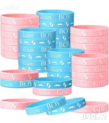 Team Boy Girl team пола бебе gender party силиконова гривна гривни гости гласуване пола бебе парти, снимка 4 - Други - 54813883